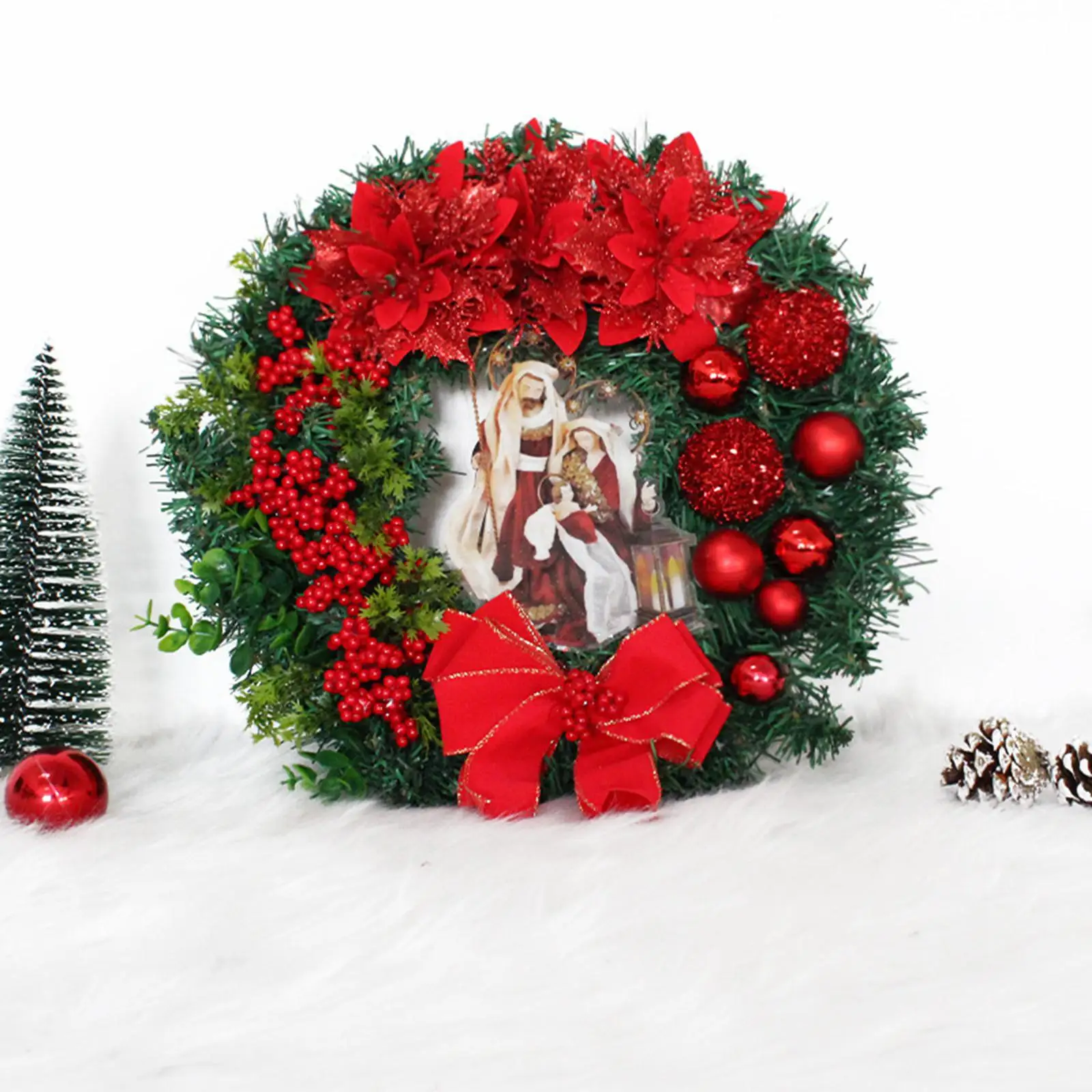 Artificial Christmas Wreaths Door Wreath Winter Wreath Holiday Wreath Hanging Wreath for Home Party Outdoor Wall Ornament