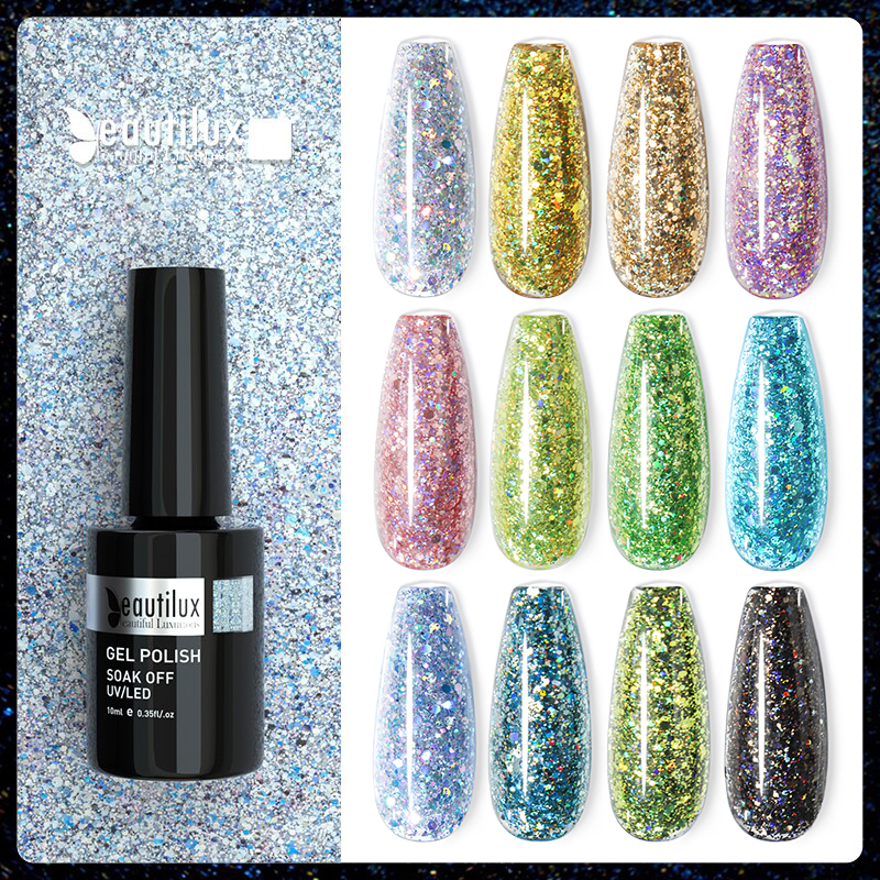 Best of Beautilux Diamond Rainbow Nail Gel Polish Holographic Bling Dazzling Semi Permanent Nails Art Gels Varnish Enamel Lacquer 10ml Reviews & Tips