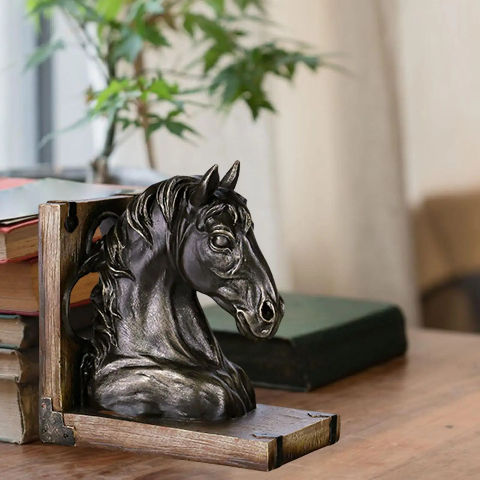 Vintage Horse Head Statue Resin Figurine Decorative Bookend Book Stopper Animal Sculpture Book Stand Desk Shelf Decoration