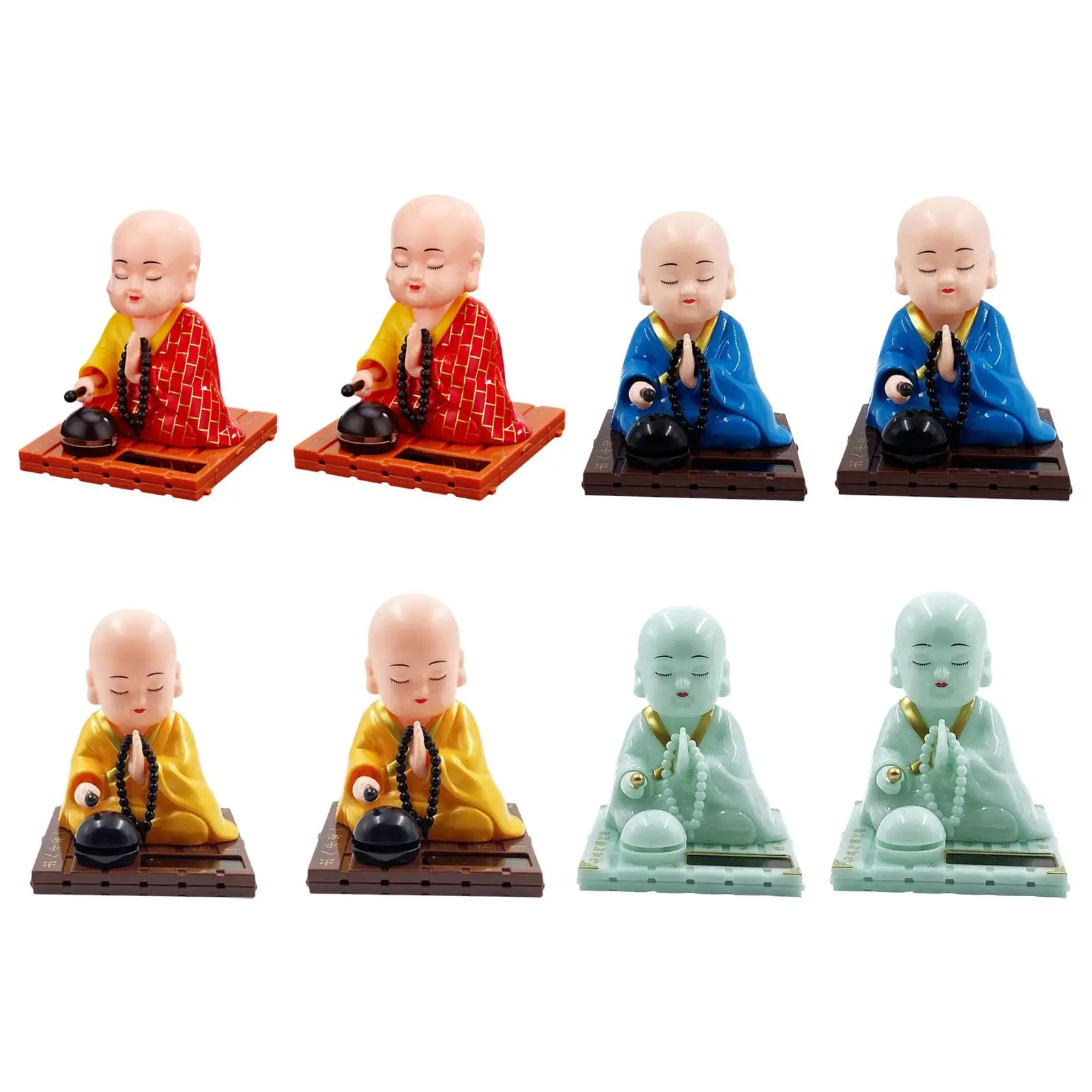 Little Monk Figurine Solar Powered Car Toy Bobble Head Toy Dashboard Decoration Buddha Monks Statue Car Ornament for Home Decor