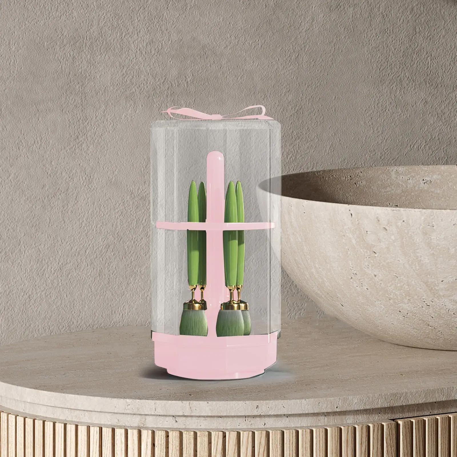 Dustproof Makeup Brush Drying Rack with Cover Anti Slip Professional Storage Container Brush Holder for Vanity Table Bathroom