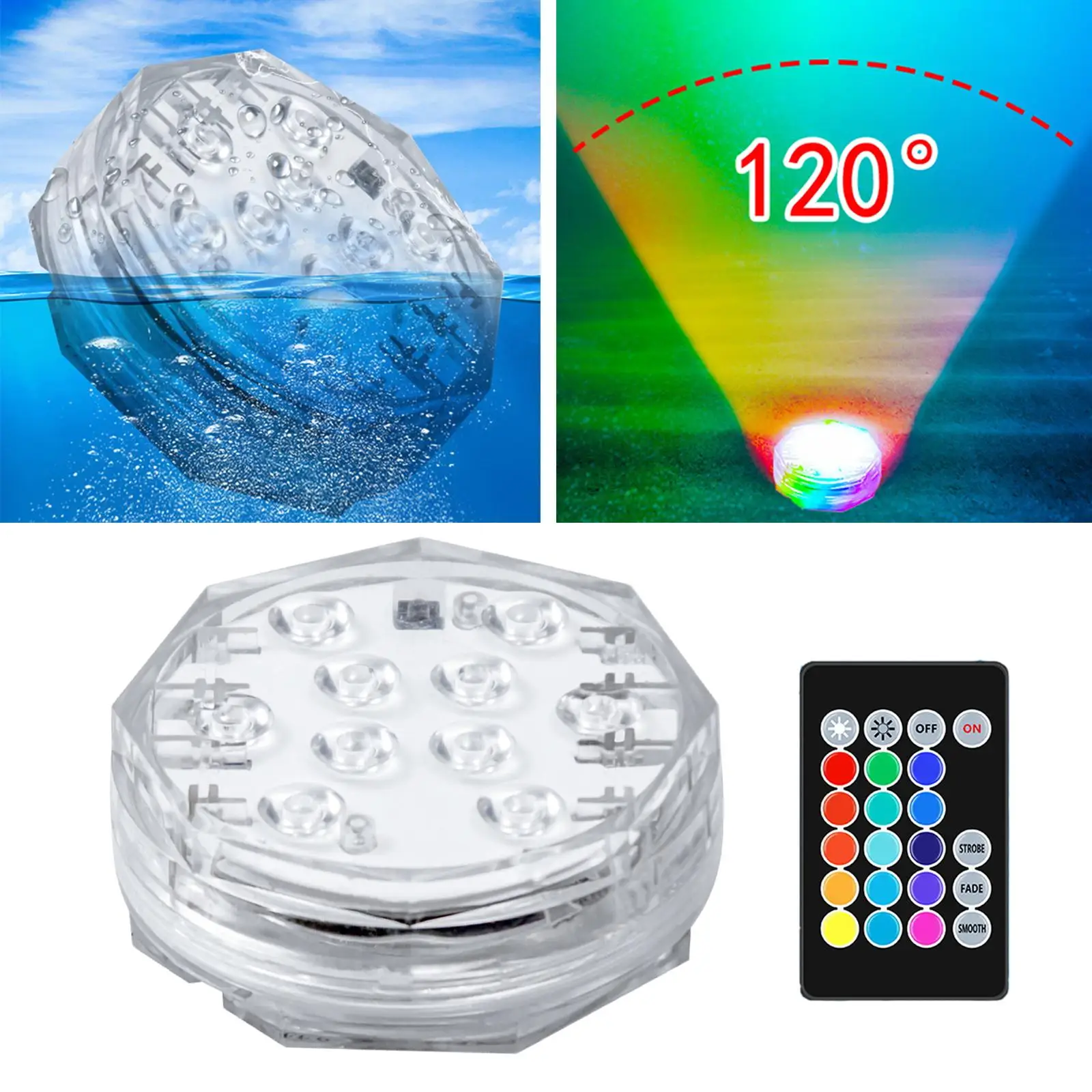 Waterproof Submersible LED Light 15 Colors Underwater Lamp Pool Light for Christmas Wedding Party Summer Beach Decoration