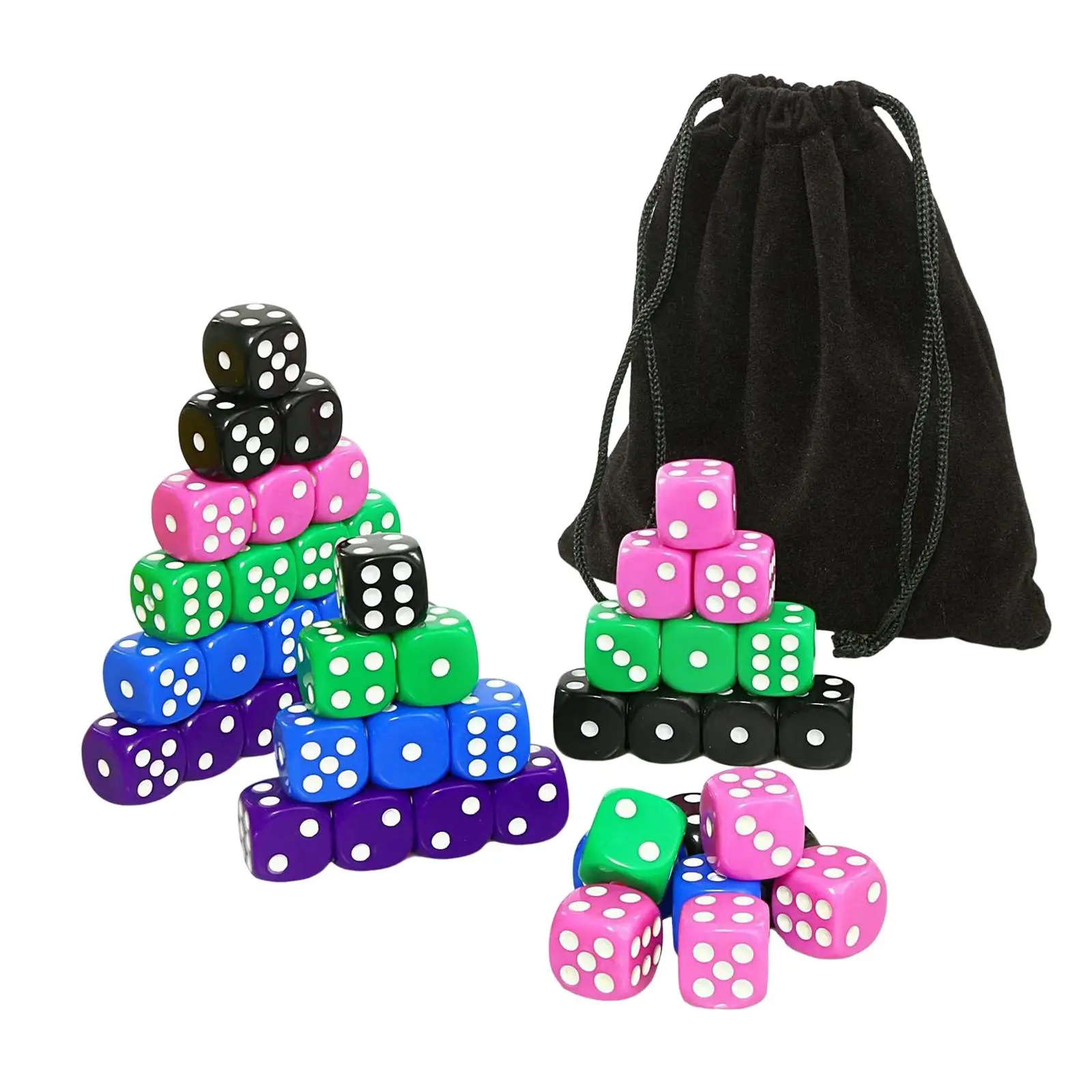 50 Pieces D6 6 Sided Dice Set with Velvet Pouch Party Toys for MTG 16mm Acrylic Dice Math Teaching Board Game Role Playing Games
