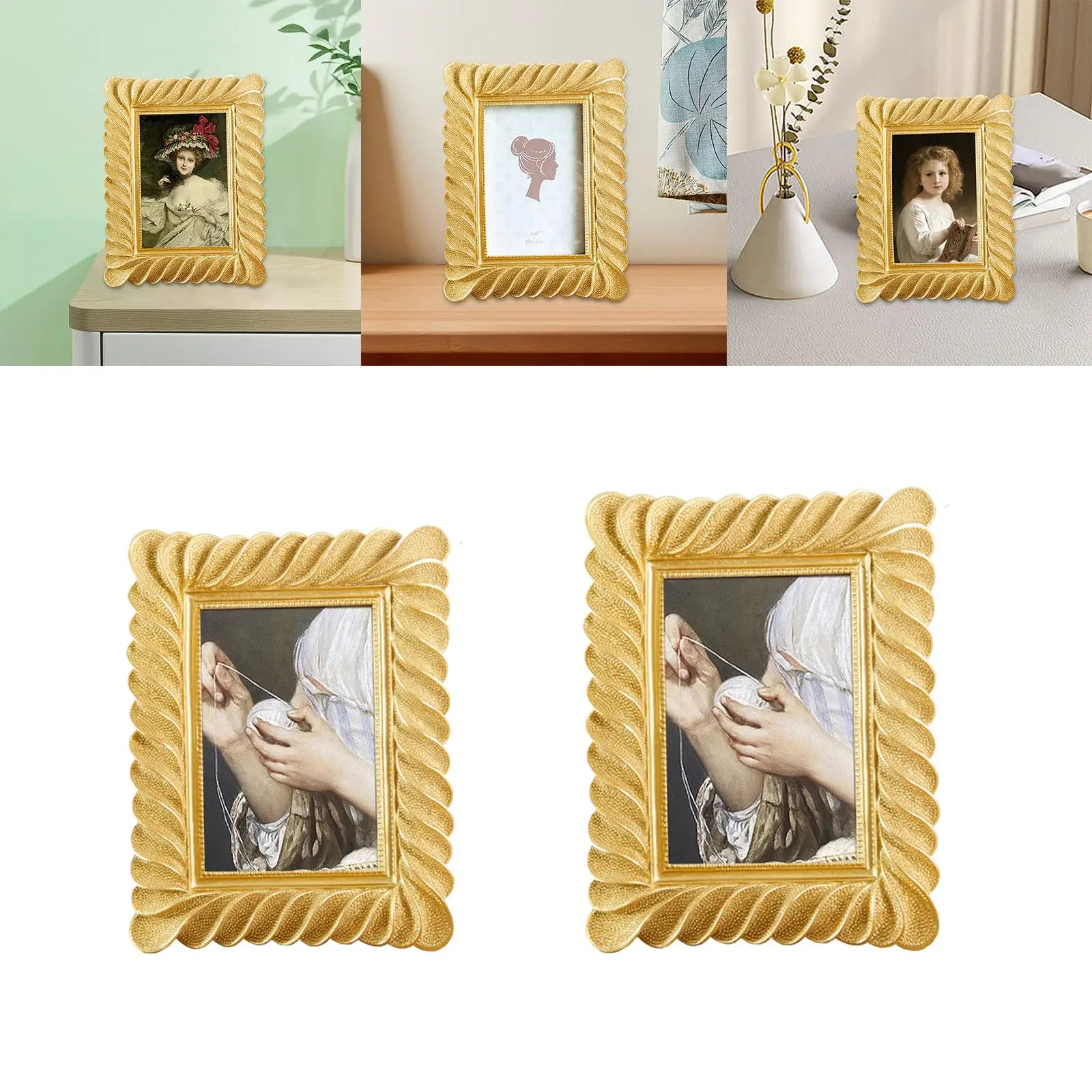 Embossed Rectangle Polyresin Photo Frame Elegant Photo Gallery Art Desktop European Style Picture Holder for Living Room Bedroom