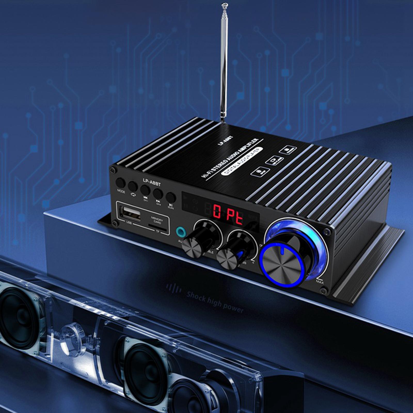 -A8BT Audio Power Amplifier Bluetooth 5.0 USB/TF AUX RCA FM HiFi Sound Quality 2 Channel for Home Use Computers Speakers TV