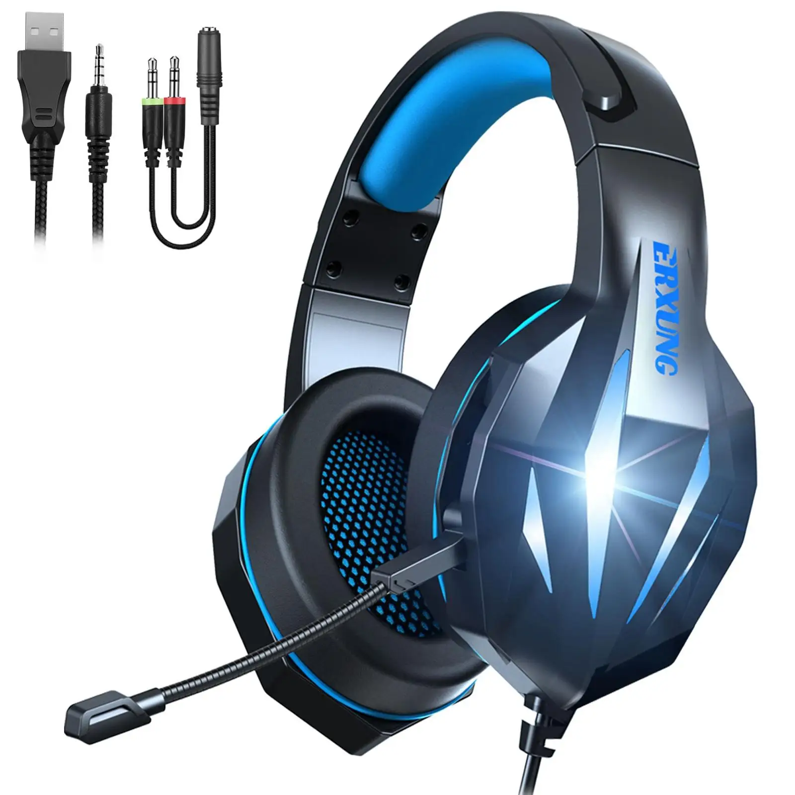 Stereo LED Over-Ear Gaming Headset Headphones 4 Surround 3.5mm Plug 4 5 Controller PC Laptop Computer Games Gamer Mobile Phone