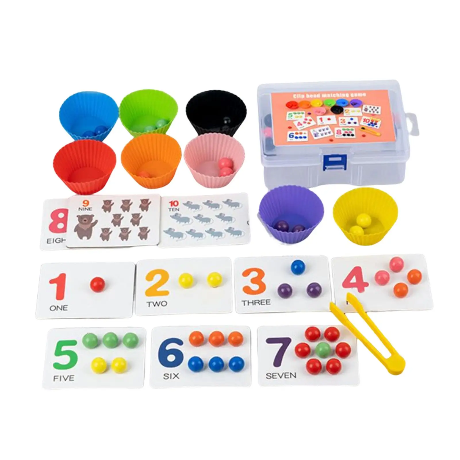 Beads Game Stacking Toy Preschool Learning Color Sorting and Counting Wooden Rainbow Balls in Cups for Children Kids