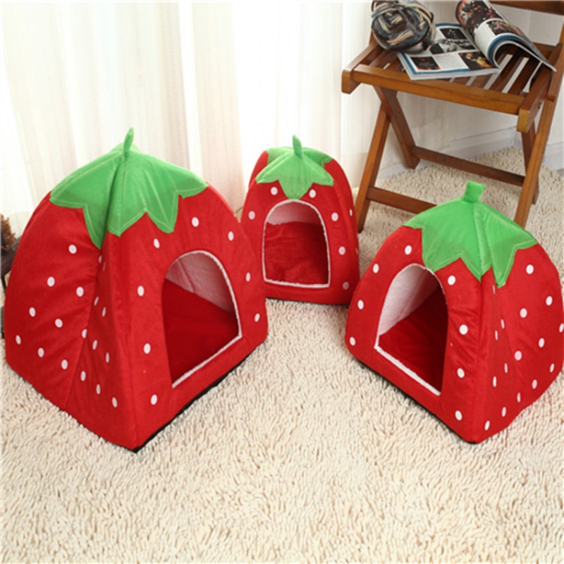 Title 3, Cute Strawberry Pet Dog Cat House Foldable Warm...