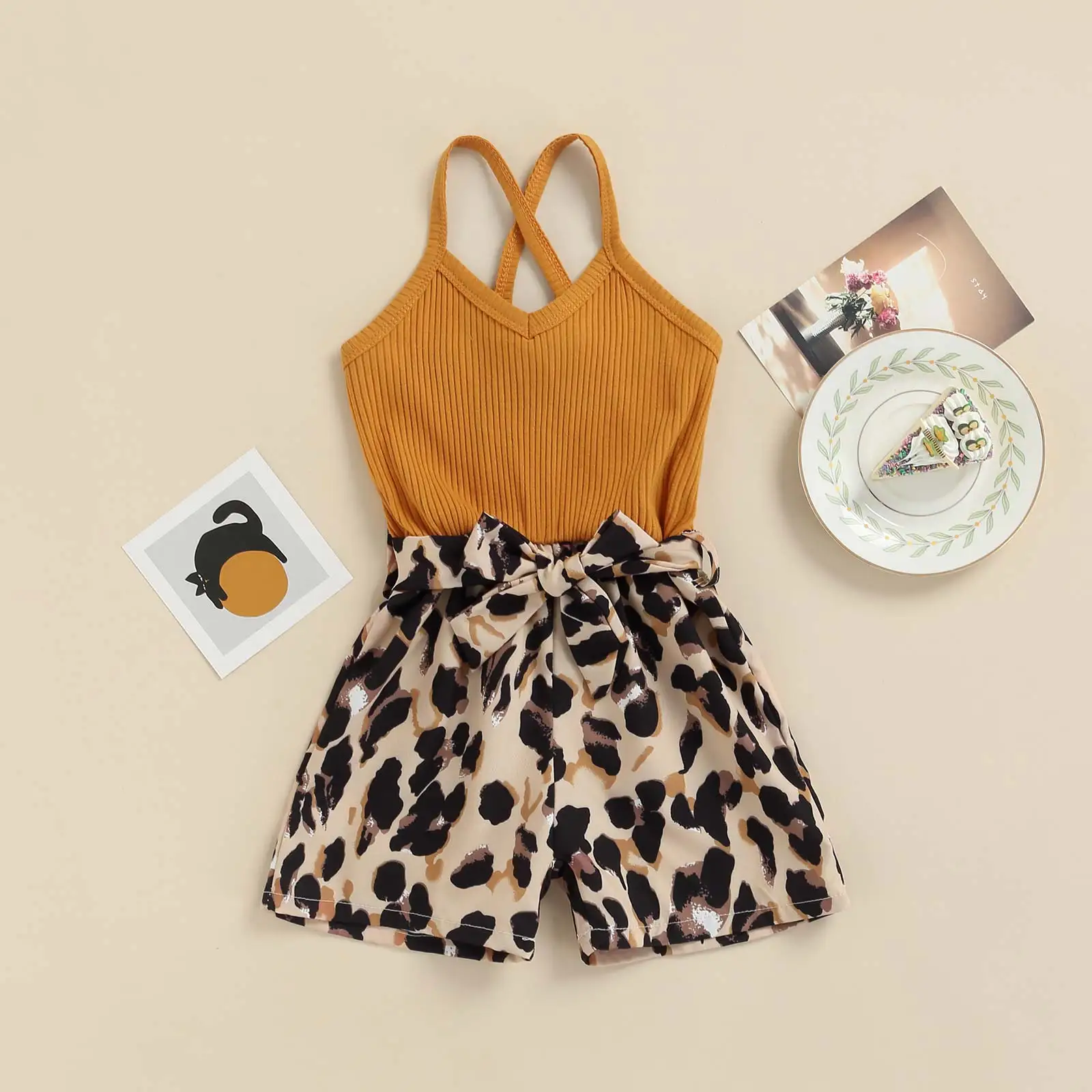 Baby Bodysuits Fur Lioraitiin 1-6Years Toddler Baby Girl Summer Romper Sleeveless Solid Patchwork Leopard Jumpsuit 4Colors bright baby bodysuits	