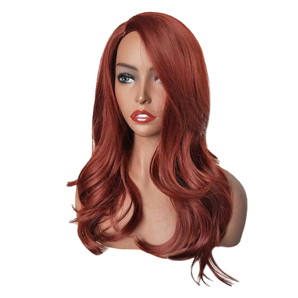 Red Curly Medium Part Long Natural Straight Wavy Heat Resistant Synthetic Hair - Replacement Wig for Women 18inch