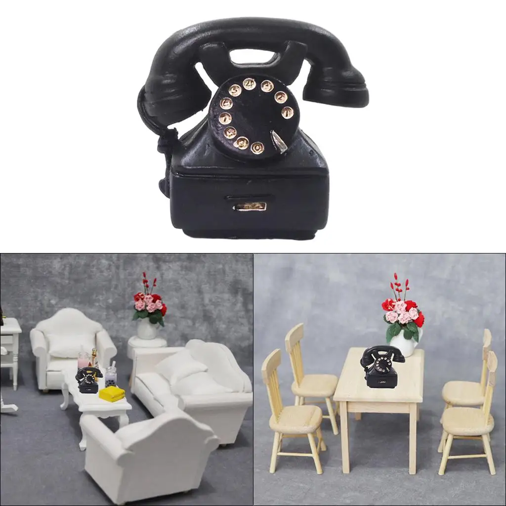 Vintage Miniature Telephone Pretend Play Kids Gifts for Dollhouse Decoration