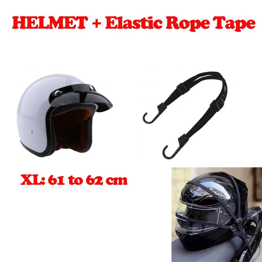 Glossy White 3/4 Open Face Motorcycle  DOT   Retro  Rope Tape XL Size
