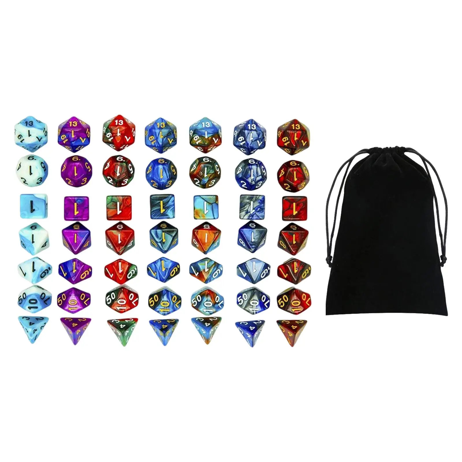 Polyhedral Dices Set D4 D20 with Pouch for DND Table Games Math