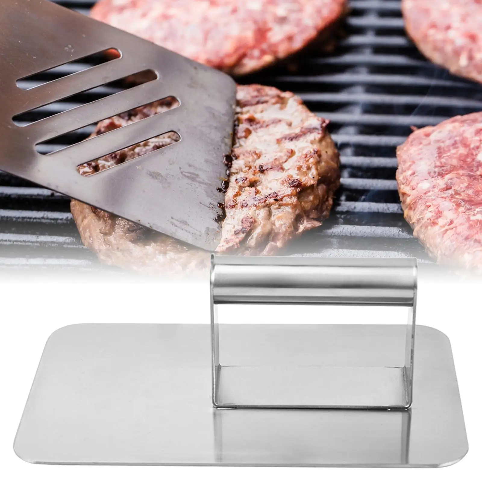 Stainless Steel Burger Press Rectangle Nonstick Flat Bottom Steak Press Grill Press for Steak Making Cooking Grilling Tool Grill