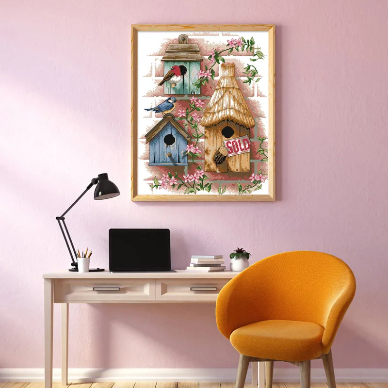 Freude Sonntag Holzhaus Vogel Kreuzstich Kits DIY Aida 16/14/11CT Zählen Gedruckt Leinwand Gestempelt Hand Stickerei Handarbeiten Sets – Detail 4