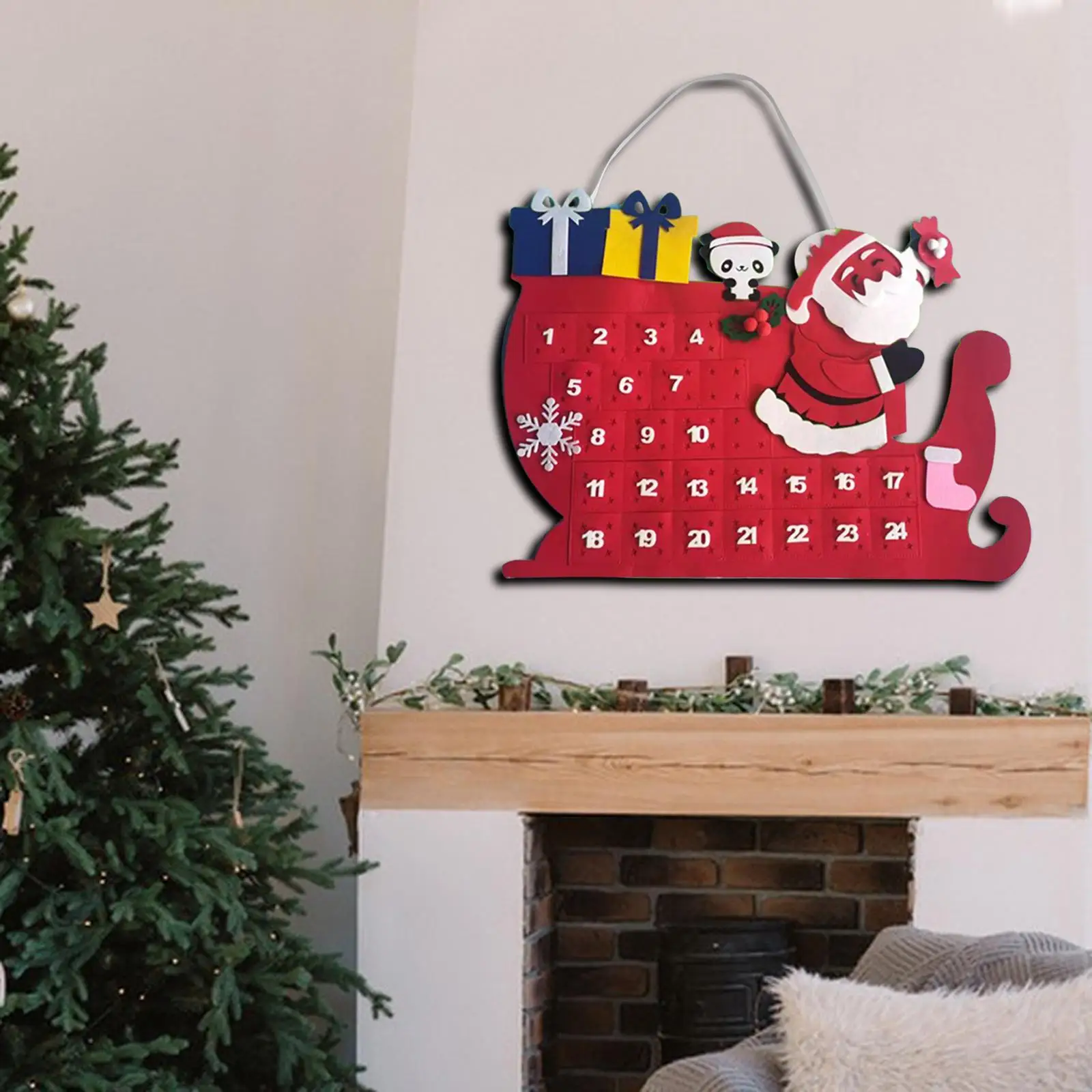 Hanging Calendar Ornament Holiday Decor Felt Reusable 3D Handmade 24 Days for Office Xmas kids Toddlers