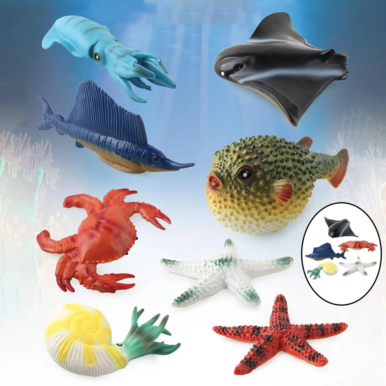5 Pieces Marine Animal Model Manta Ray Squid Educational Toys Tools for Kids