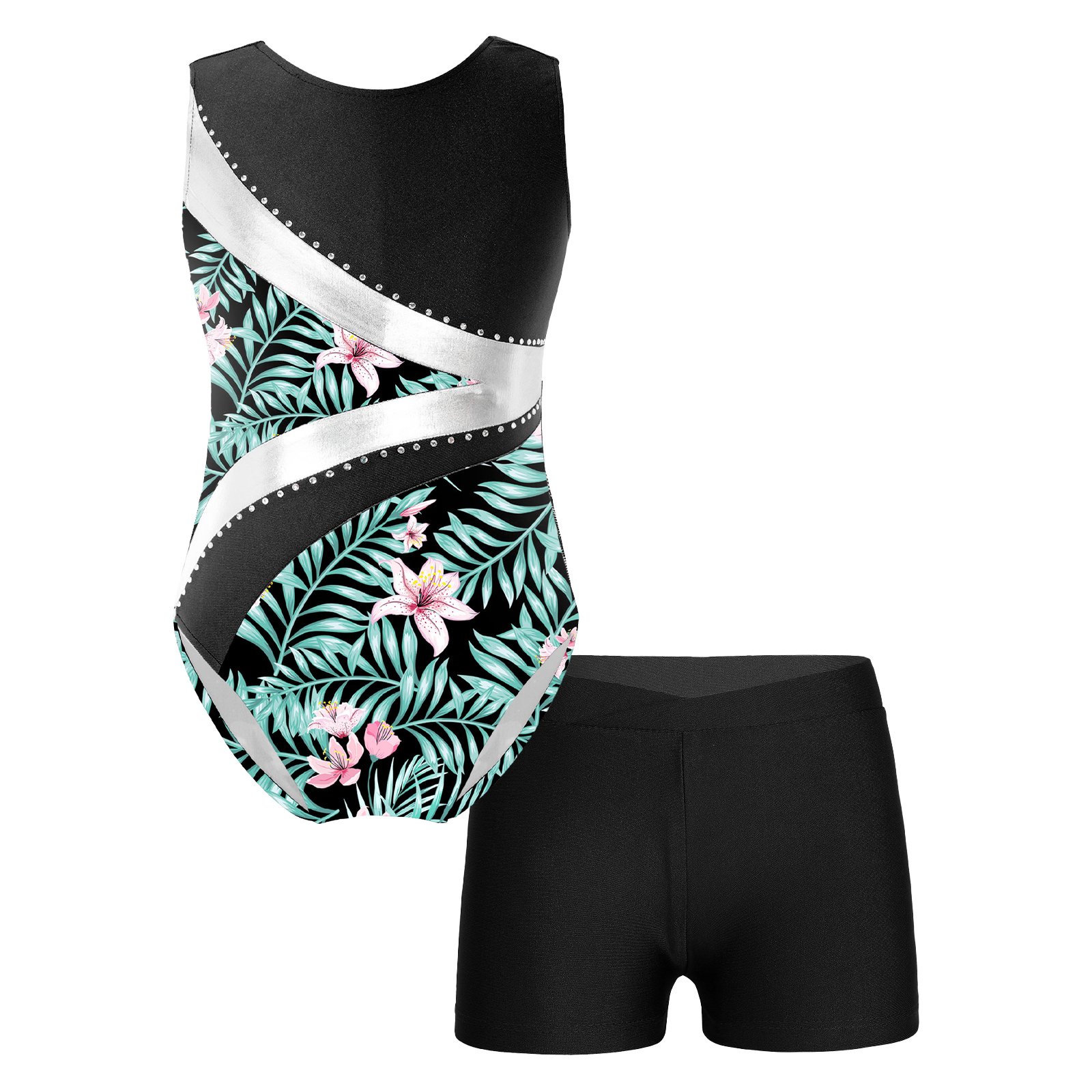 Description Picture 6 of itemKids Sleeveless Leopard Print Gymnastics Leotard with Shorts Yoga Gymnastics Jumpsuit for Girl Children Ballet Dance Outfits