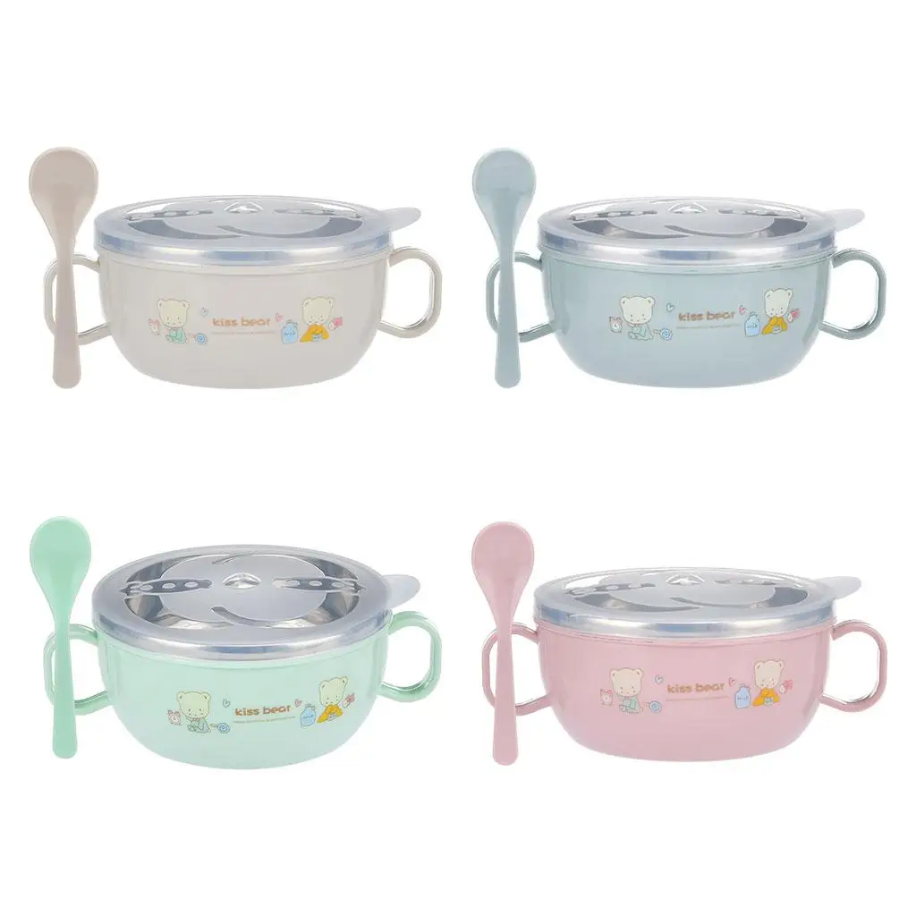 Children Insulation Bowl Spoon Set Food Container Anti Falling Tableware Stainless Steel Baby Bowl Double Ear Food Bowl