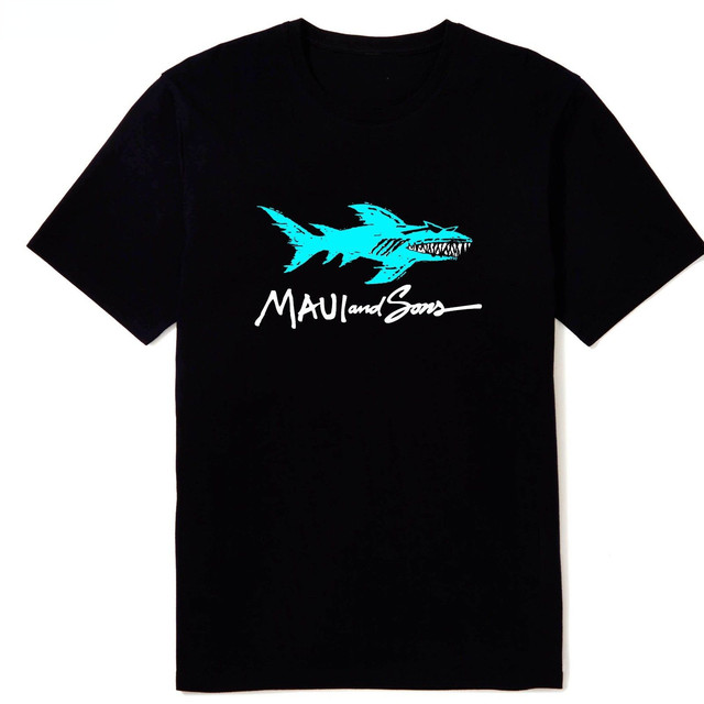 Maui and Sons Shark Logo Mens Black Color TShirt Women Men Fashion