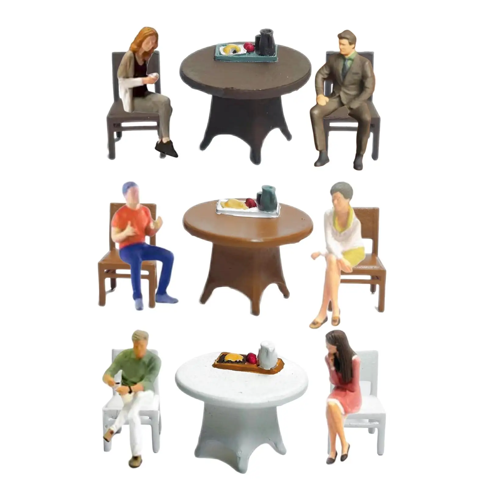 Resin 1/64 Couple Model Figure Dining Room Scenes Model Trains People Figures for Photography Props Dollhouse DIY Scene Decor