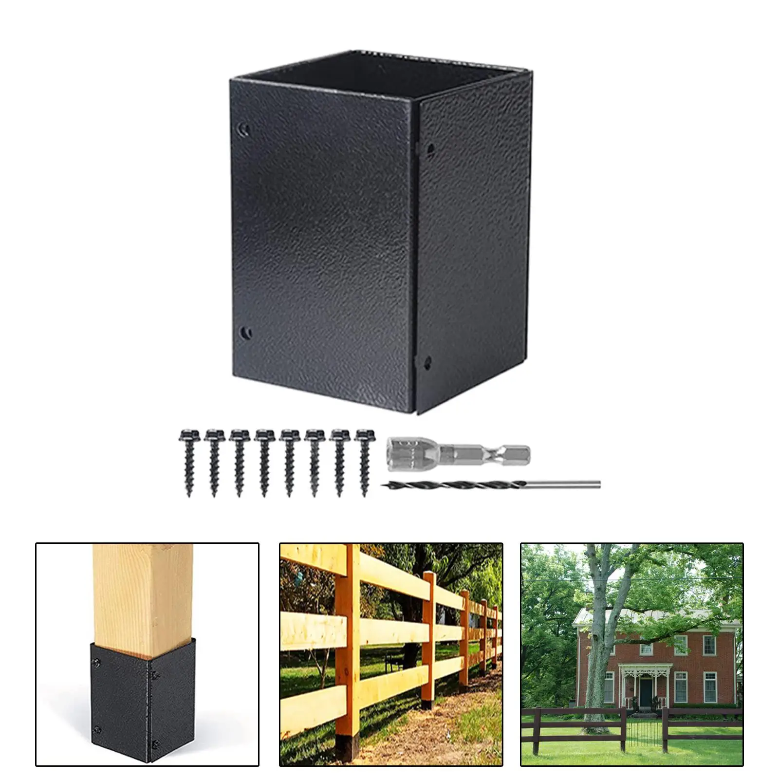 Post Bracket Protector Fence Adjustable Heavy Duty with Screws Stand Black Metal Deck Post Bracket Cover for Fence Base