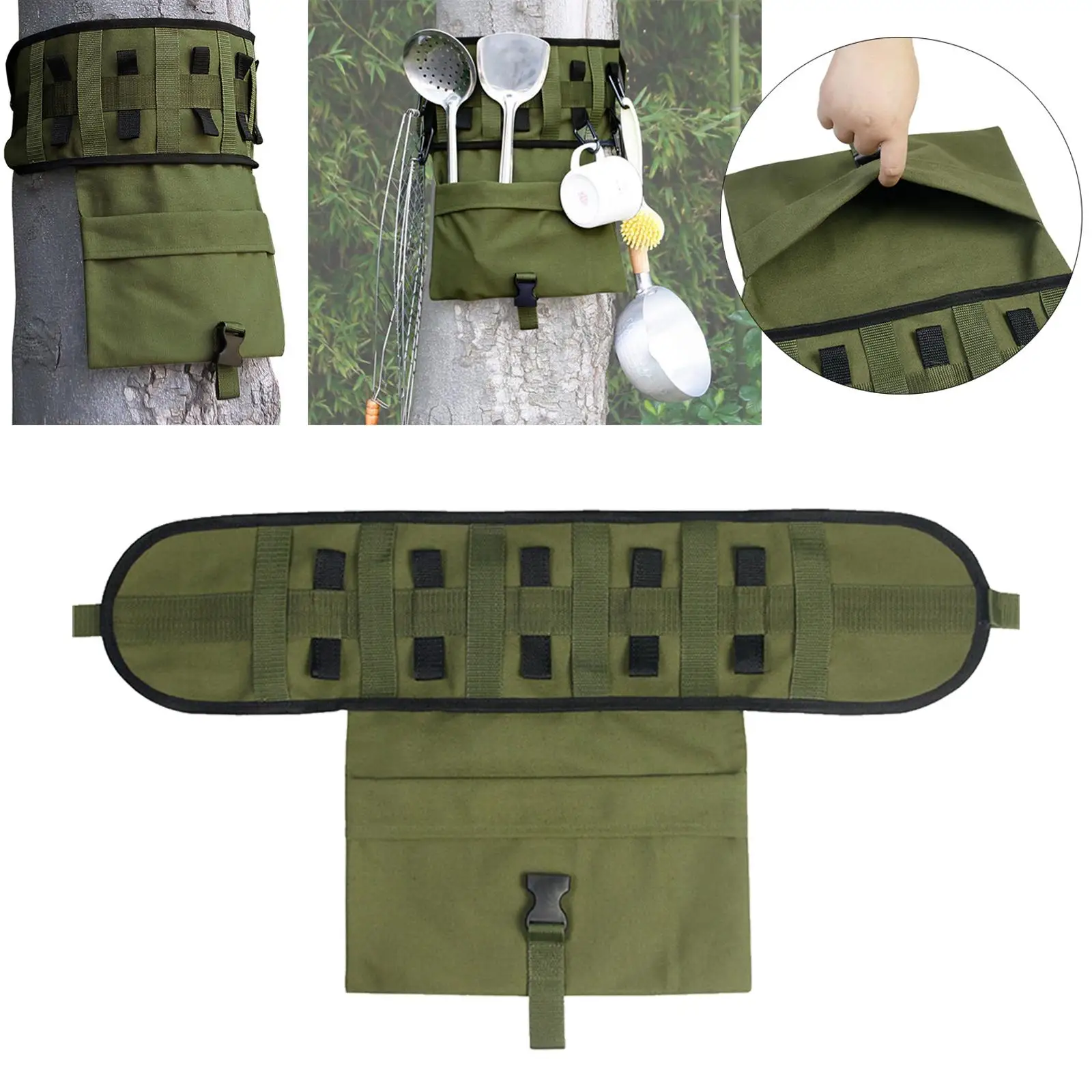 Canvas Storage Bag Camping Equipment Cutlery Pouch Portable Hanging BBQ Fork
