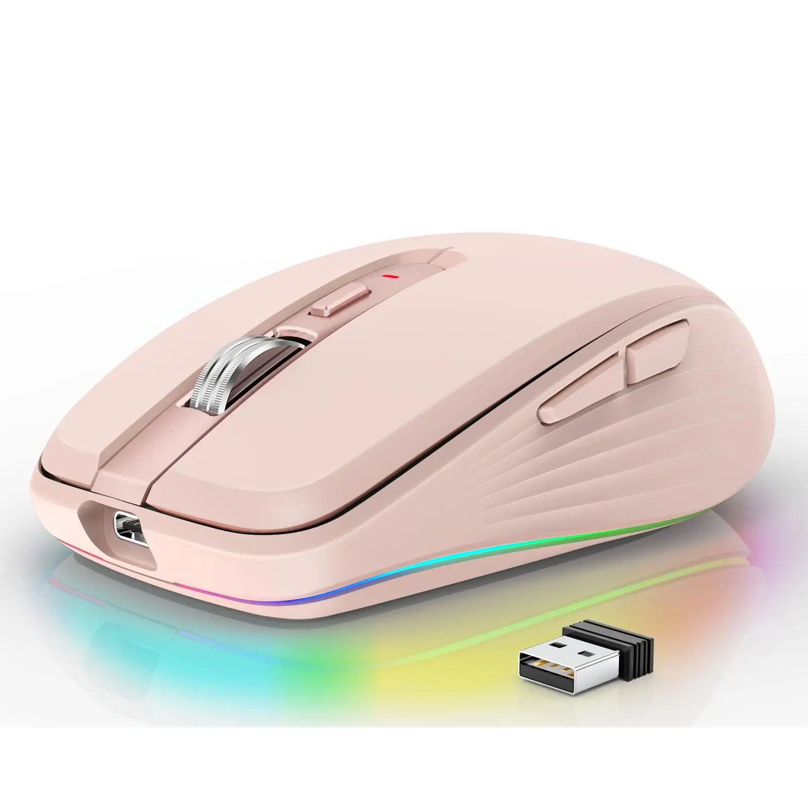 Portable Mini Mouse with USB Receiver 4 Adjustable DPI RGB Light 6 Buttons Silent Mute Cordless Optical Mouse for Laptop PC