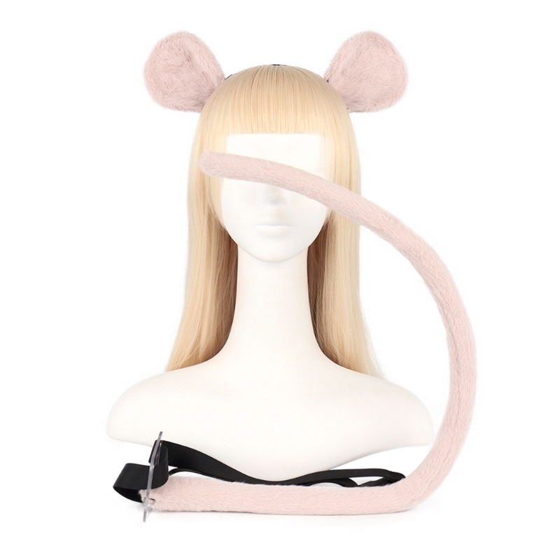 2 Stück Maus Katze Wolf Schwanz Ohren Stirnband Set Halloween Weihnachten Phantasie-Party Kostüm Spielzeug Geschenk für Frau Männer Cosplay – Detail 5