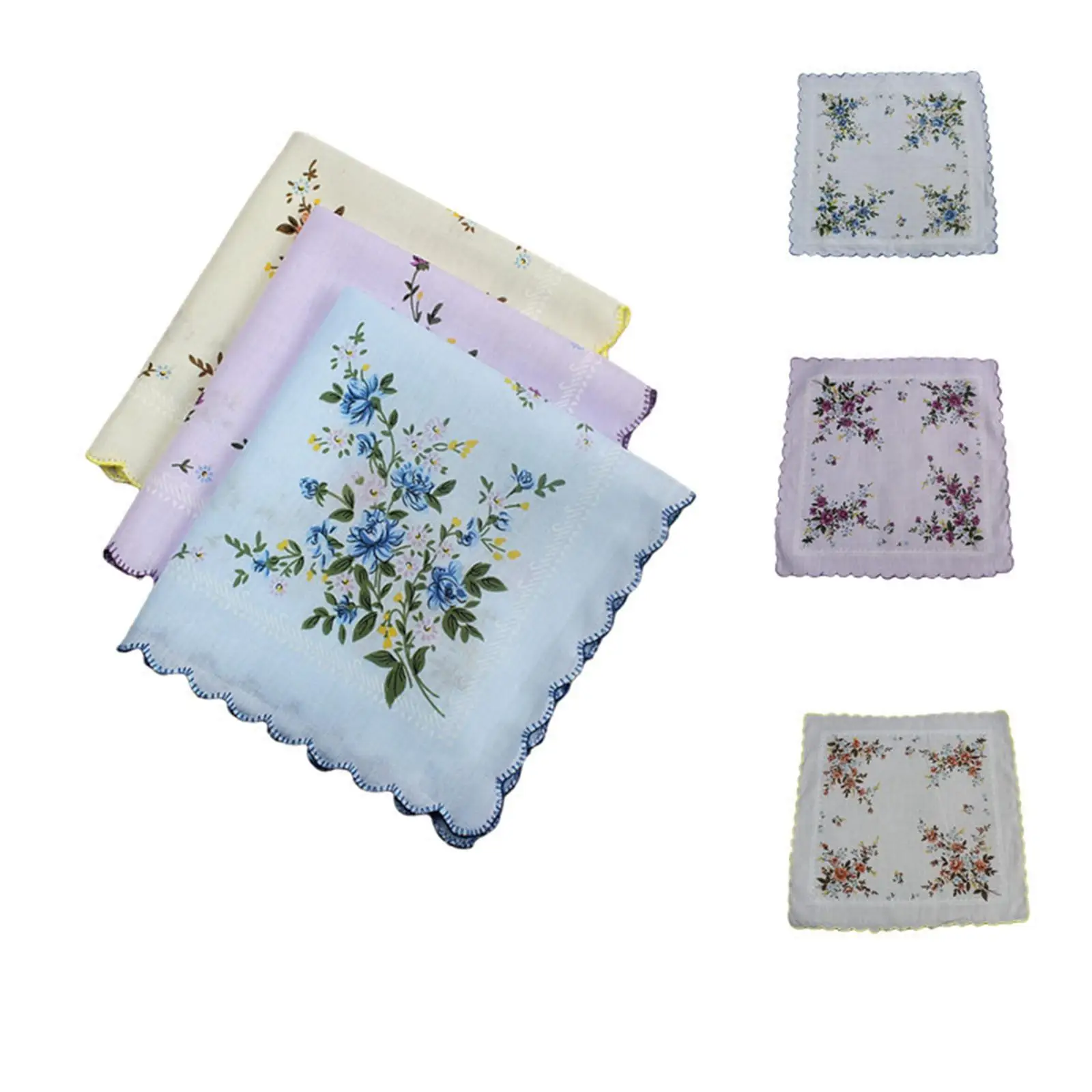 18Pcs Floral Print Women Cotton Handkerchiefs Embroidered Party Hankie