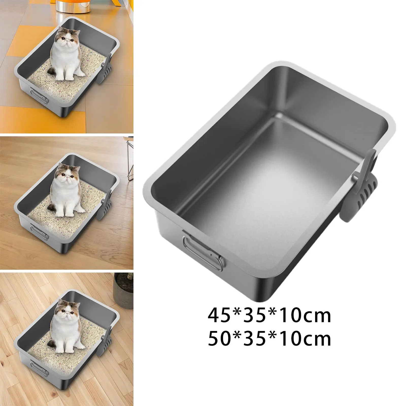 Kitten Cat Litter Box Stainless Steel with Shovel Accessories Smooth Surface