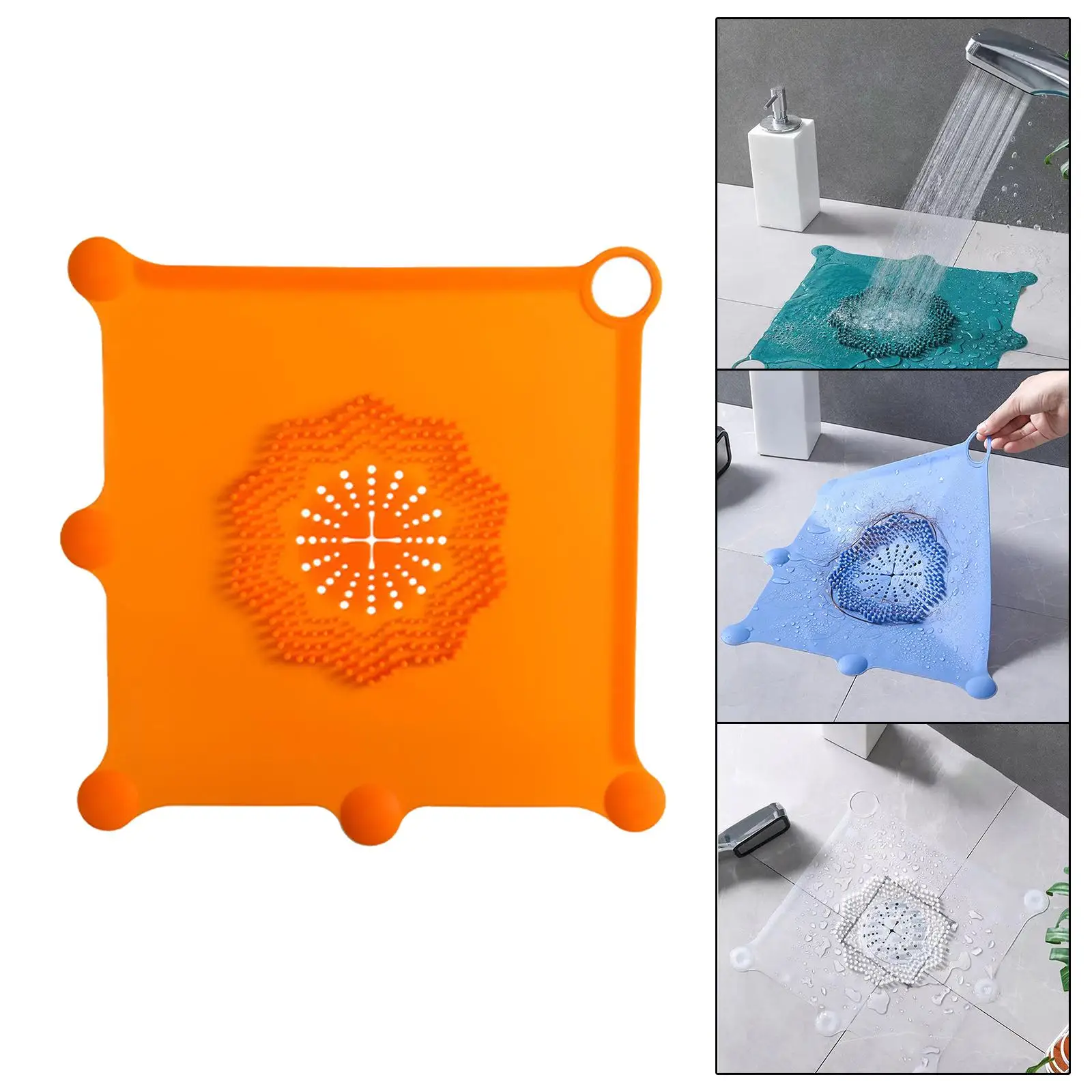 Shower Drain Catcher Reusable with Suction Cup Square Flat Strainer Floor Drain Cover Stopper for Kitchen Sink Bathroom