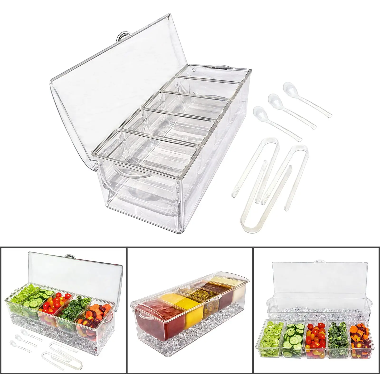 Ice Serving Tray Appetizer Serving Tray Transparent 5 Section Chilled Condiment