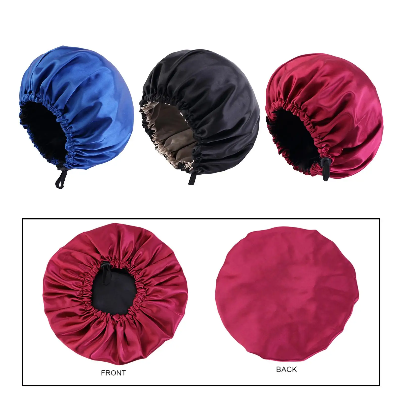 Women Satin Bonnet Lightweight Shower Bonnets Comfortable Adjusting Head Wear Sleep Hat for Washing Face Curly Hair