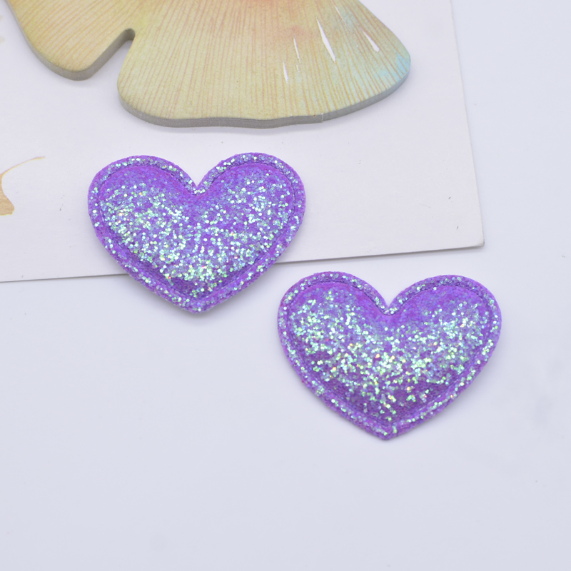 50 Stücke 35*30mm Glitter Stoff Gepolsterte Herz Applikation für DIY Kopfbedeckungen Haarspangen Stirnbänder Dekor Hüte Kleidung Accessoies Patches – Detail 5