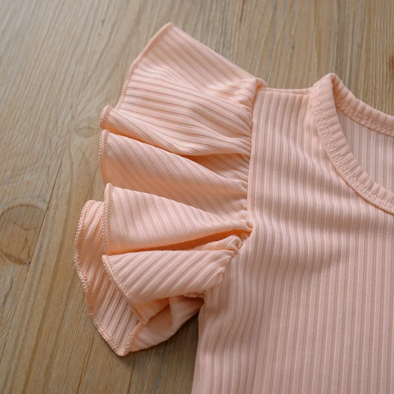 2022 Summer Baby Girls Rompers Newborn Girl Cotton Ruffles Sleeve Infant Romper Pure Color Toddler Jumpsuits Baby Clothes 0-24 M bulk baby bodysuits	