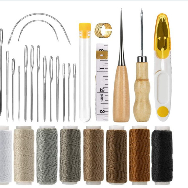Kit Punteruolo Da Cucito | Aghi Per Pelle E Tessuti | Con Filo | Ideale Per Riparazioni Fai-Da-Te