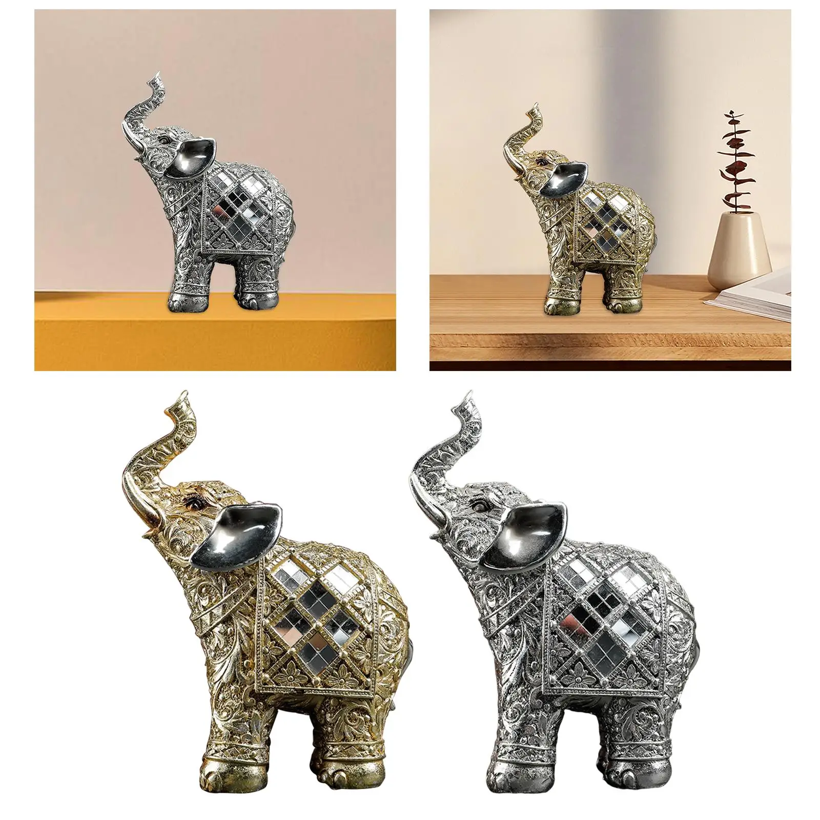 Modern Elephant Statue Collectible Animal Sculpture Resin Figurine Ornament