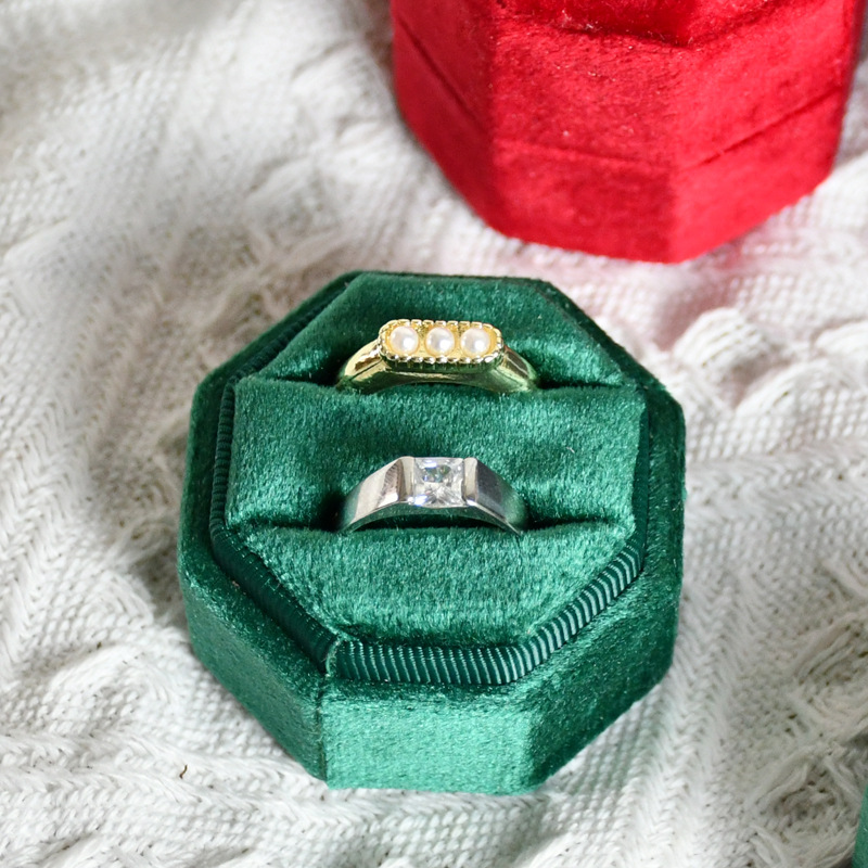 Velvet Ring Box Round Octagonal Ring Box Manufacturers Wholesale Box Proposal Three Rings Box Can Print Logo