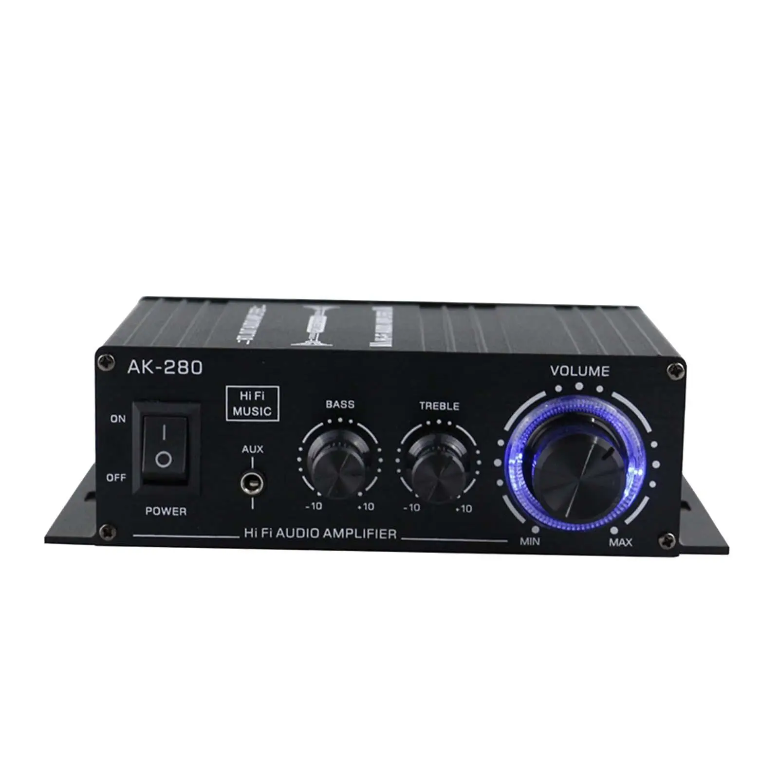 AK-280 Stereo Audio Power Amplifier 2 Channel Output 40W+40W with Blue Light Stereo Amplifiers Audio Amp for Car Home Bar Party