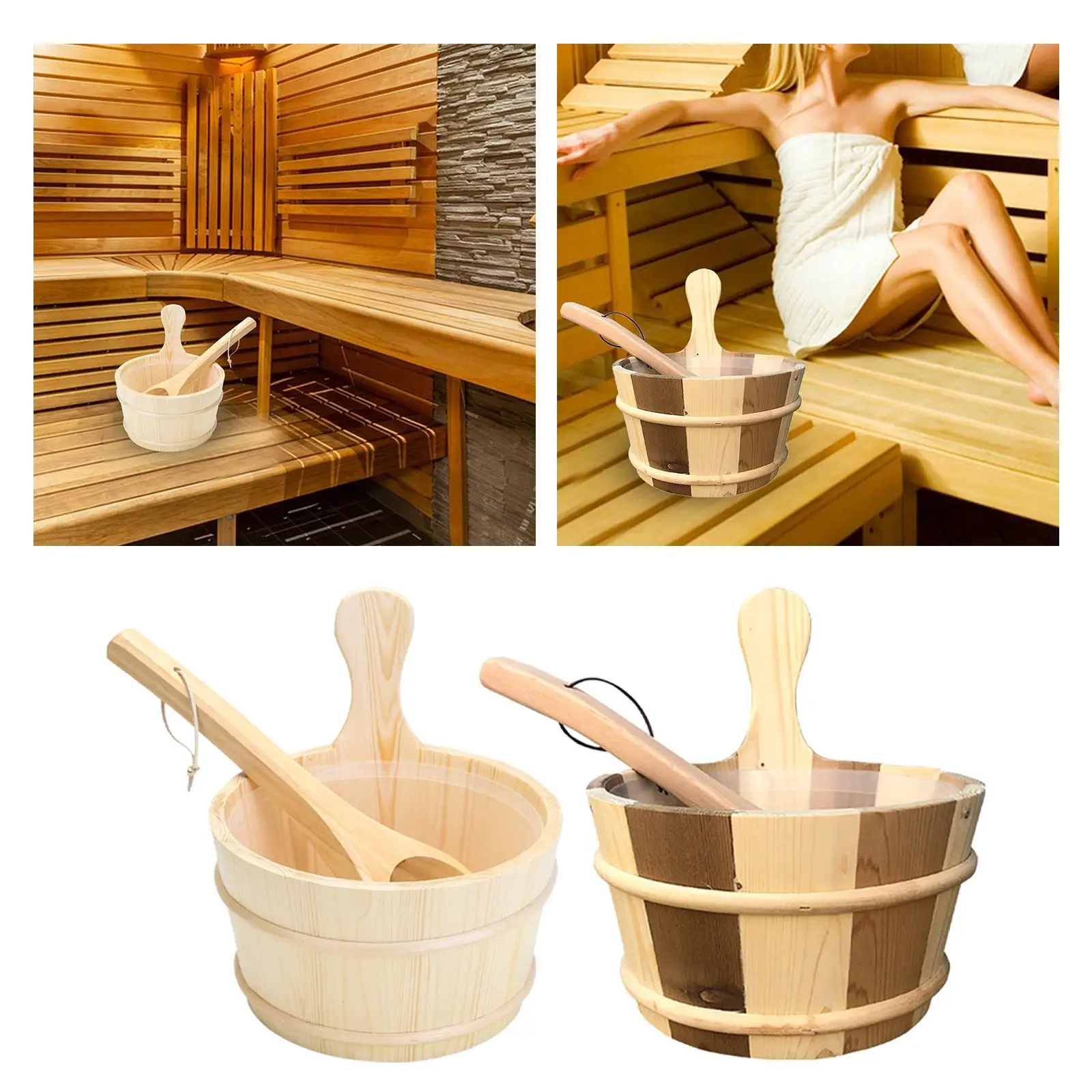 4L Sauna Barrel and Ladle, SPA Accessory, Wooden Hot Tub Barrel, SPA Steaming Bathroom Tool, Sauna Accessories
