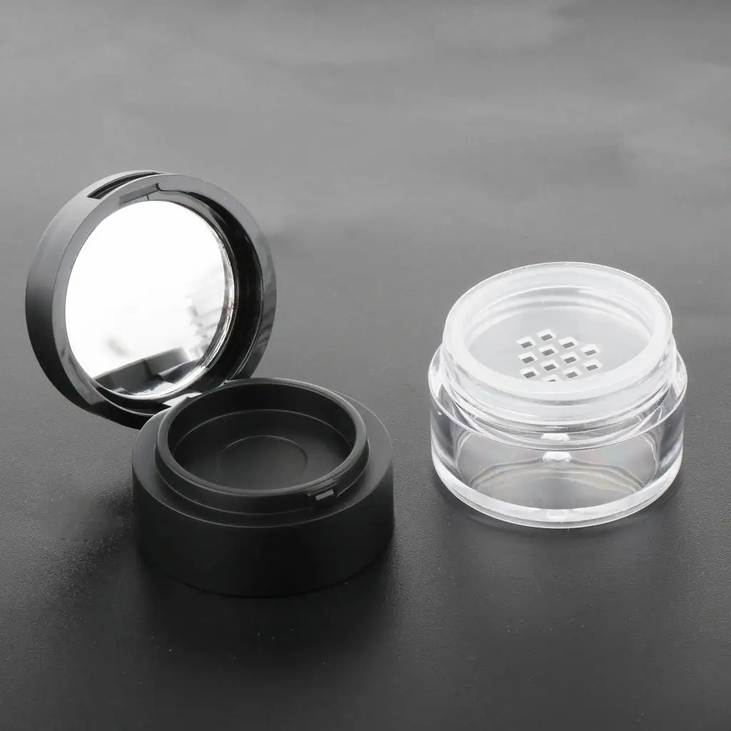1 Piece 3G Empty Loose   Blusher Puff Case Box Makeup Cosmetic Jar Container with Sifter Lids And  Mirror
