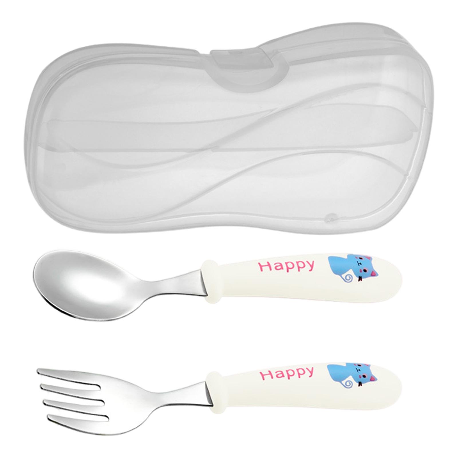 Stainless Steel Spoon Fork Set with Box Dinnerware 2 Pieces Kids Tableware for Travel Baby