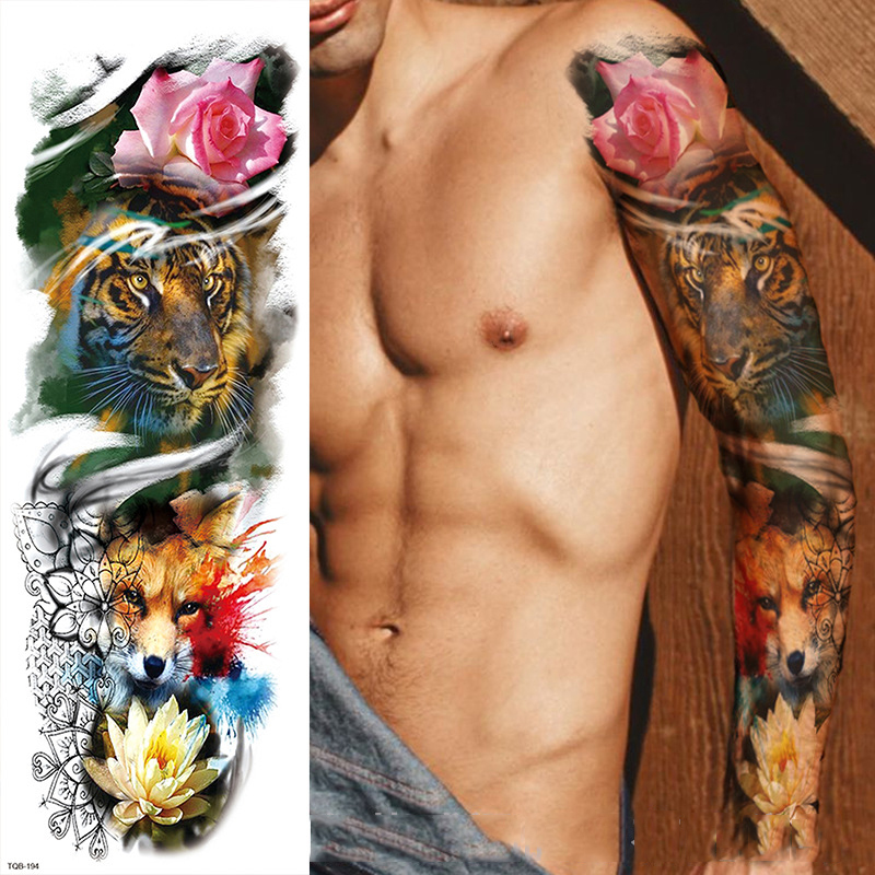 Best of Large Arm Tattoo Sticker Full Sleeve Waterproof Body Art Full Fake Tatoo Tiger Wolf Flowers Rose Semi Permanent Tattoo Women Man Reviews & Tips - Image 3