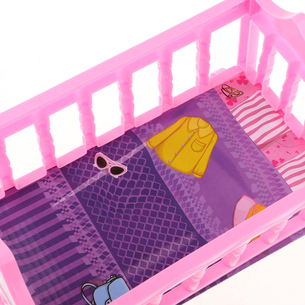 Colorful Girl Dolls Rocking Bed Bedroom Furniture Cradle Bed for 20cm Dolls Decor Pink