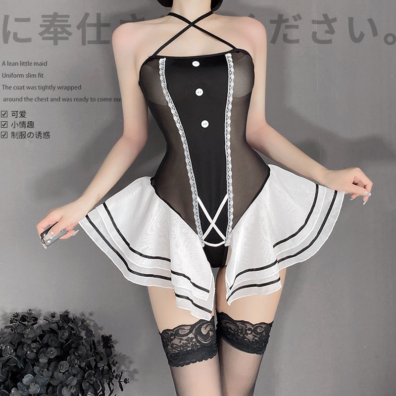 Japanese Erotic Bar Uniform Women See-Through Maid Bodysuits One ...