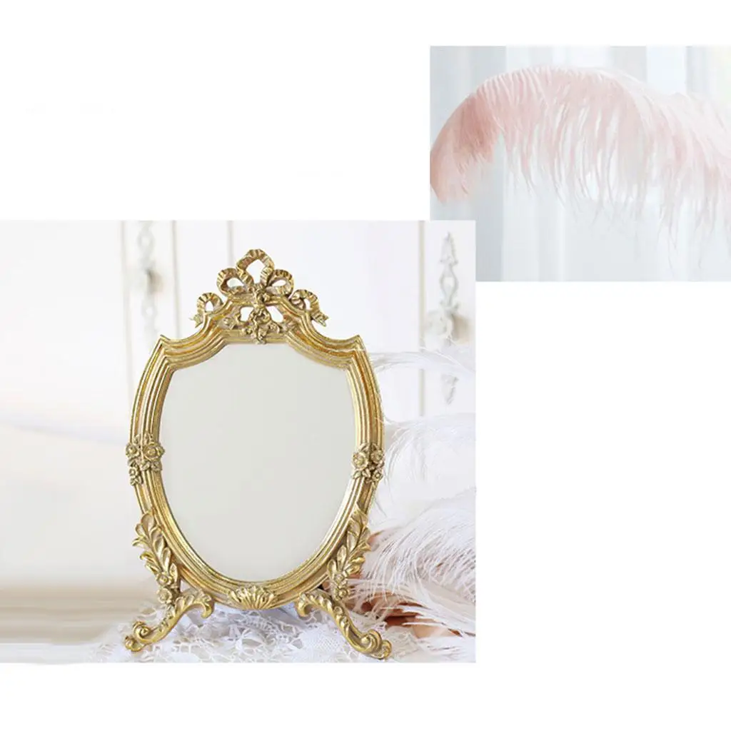 Retro  Carved Golden Makeup Mirror  Shaped Bedroom Vanity Mirrors