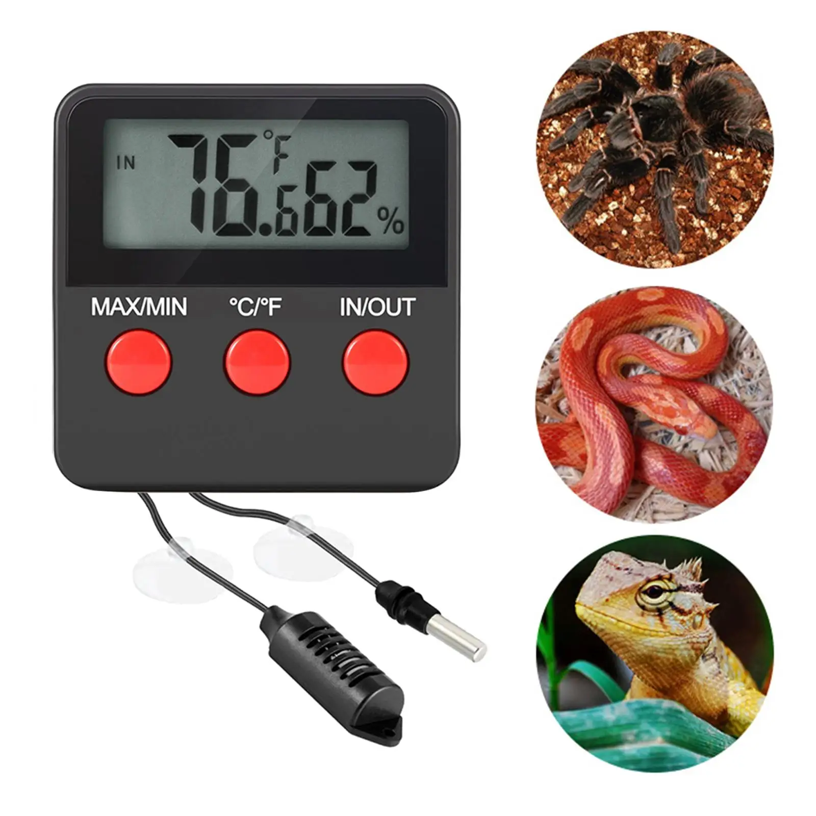 Mini Digital Reptile Thermometer with Probe Temperature Hygrometer for Frog