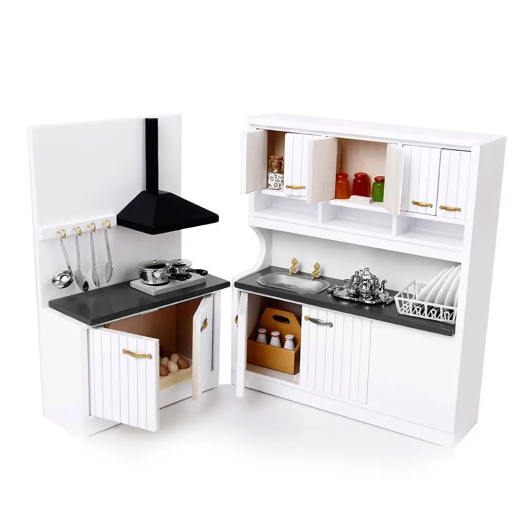 1/12 Dollhouse Miniature Furniture Deluxe Wood Kitchen Set Cupboard Cabinet