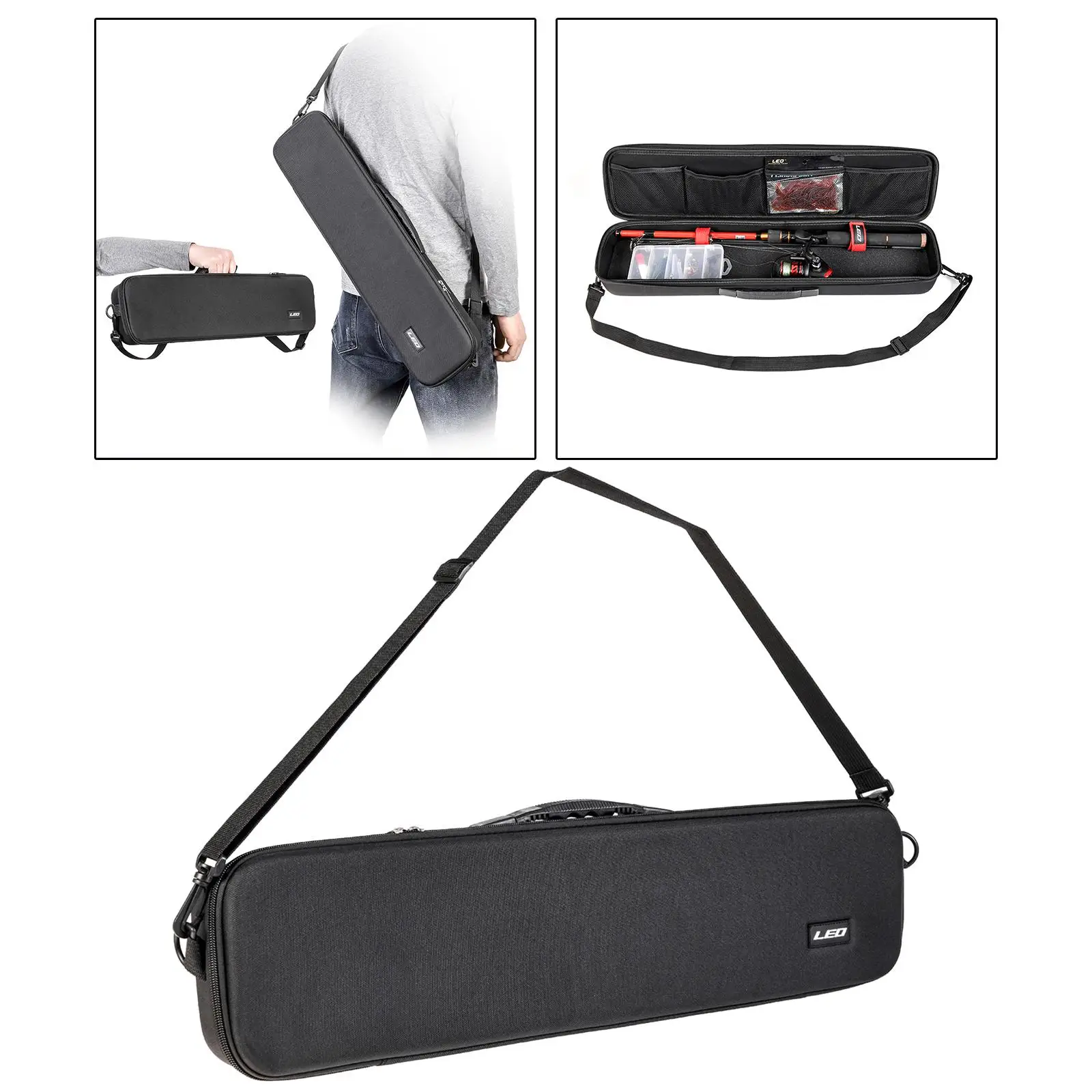 Fishing Rod Reel Case Hard Shell Case Portable with Strap Waterproof Storage Bag